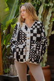 Checkered V Neck Button Jacket