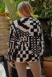 Checkered V Neck Button Jacket