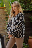 Checkered V Neck Button Jacket