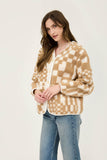 Checkered V Neck Button Jacket