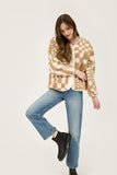 Checkered V Neck Button Jacket