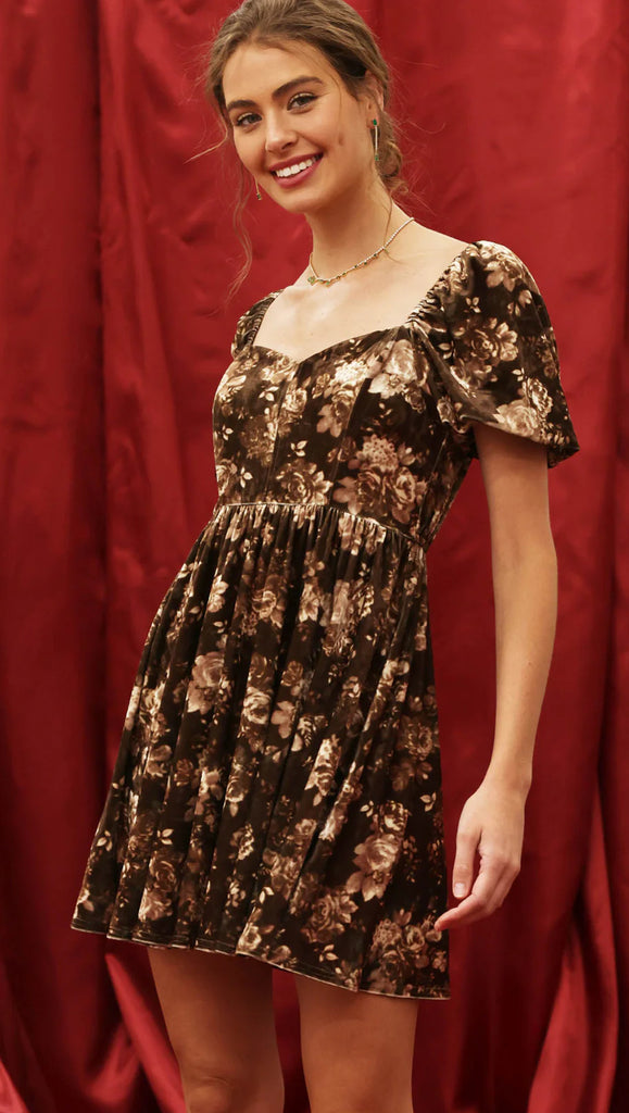 Floral Velvet Babydoll Dress