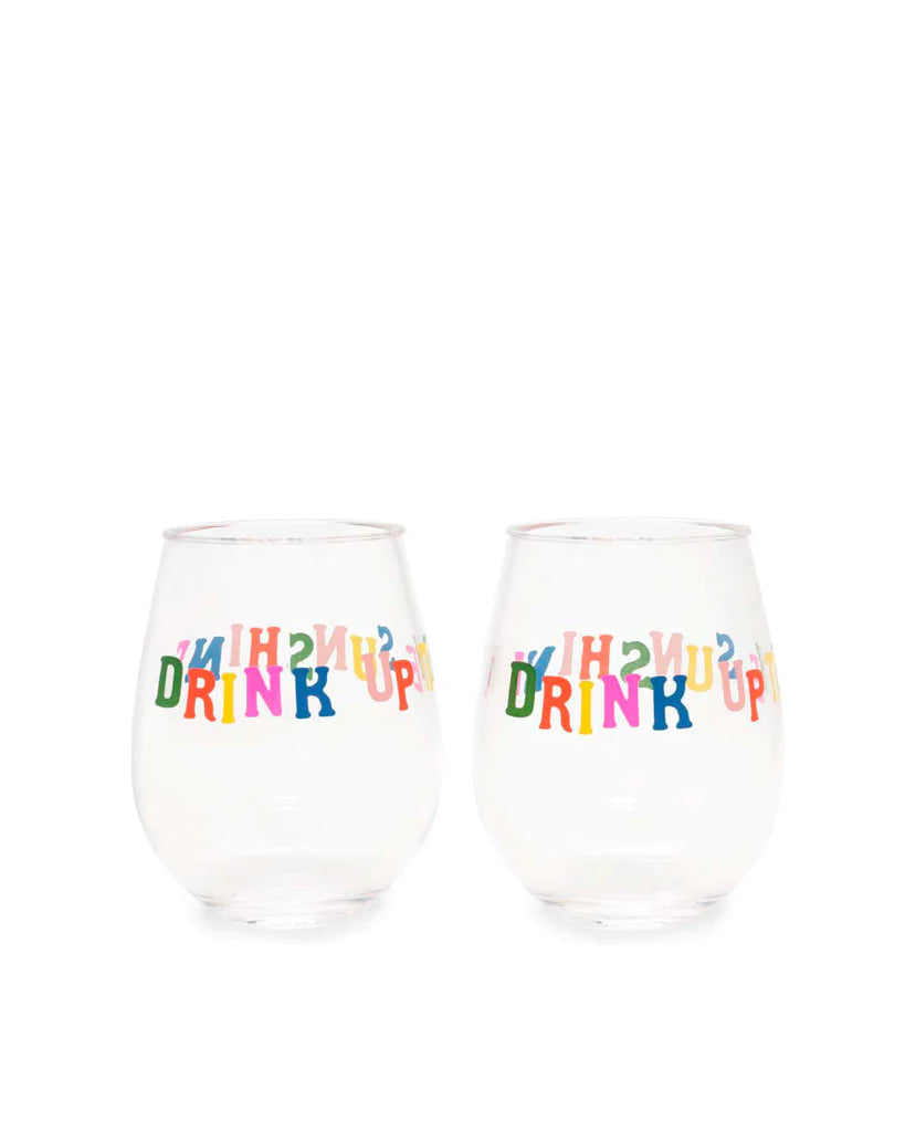 Party On Wine Glass Set of 2- Sunshine
