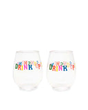 Party On Wine Glass Set of 2- Sunshine