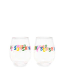 Party On Wine Glass Set of 2- Sunshine