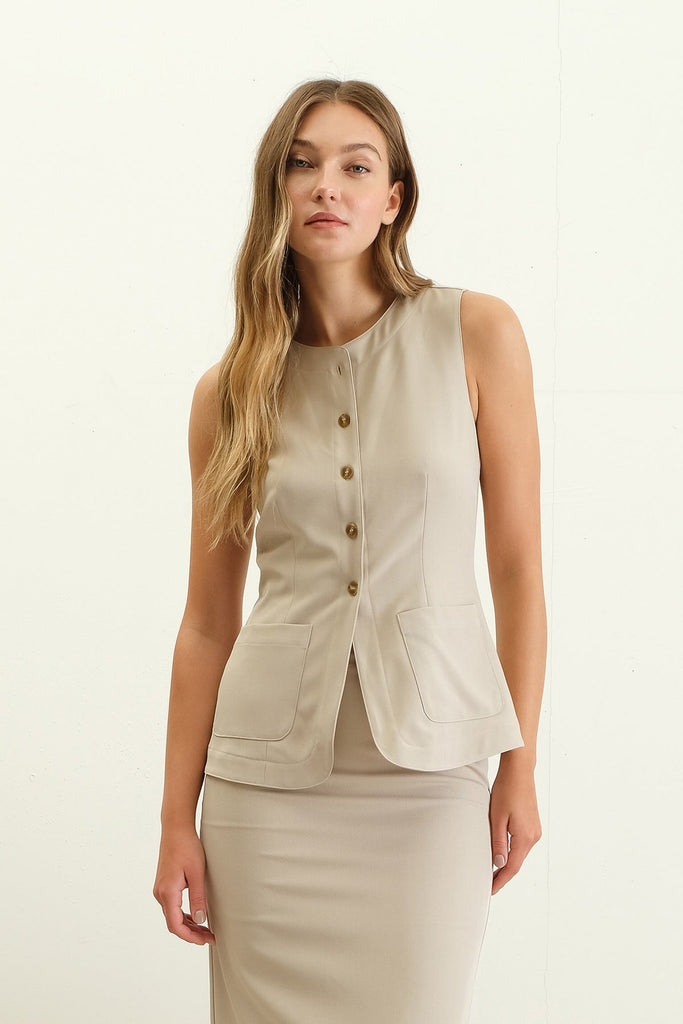 Button Front Vest Top